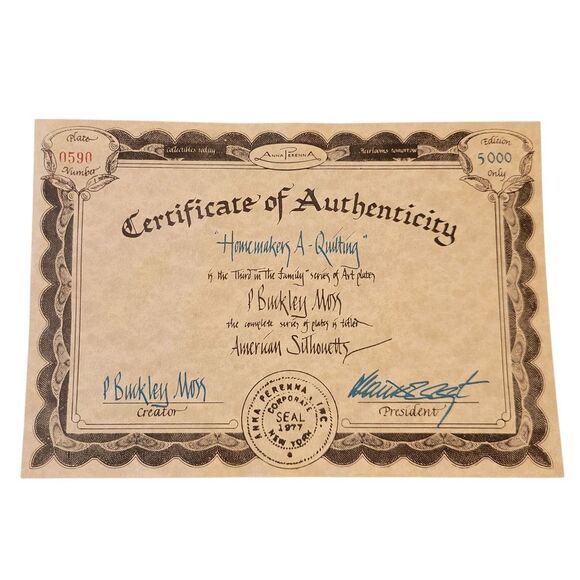 P. BUCKLEY MOSS "HOMEMAKERS A- QUILTING" 8.5" PLATE - Picture 4 of 5